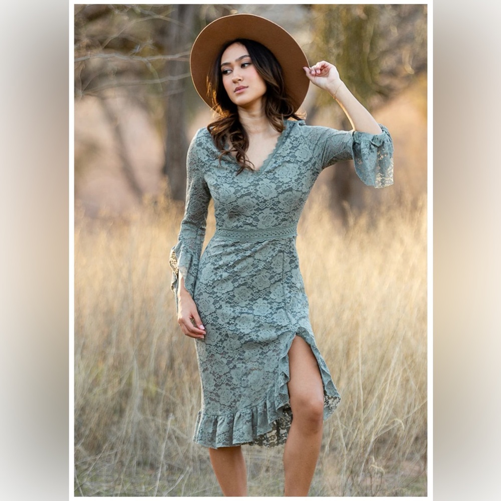 Joyfolie Zena Dress in Neutral Green, size large